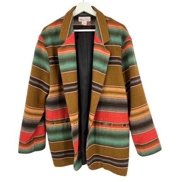 Allison Tracy Wool Striped Blazer Women's Size Large Brown Green Red Tan - Picture 6 of 8
